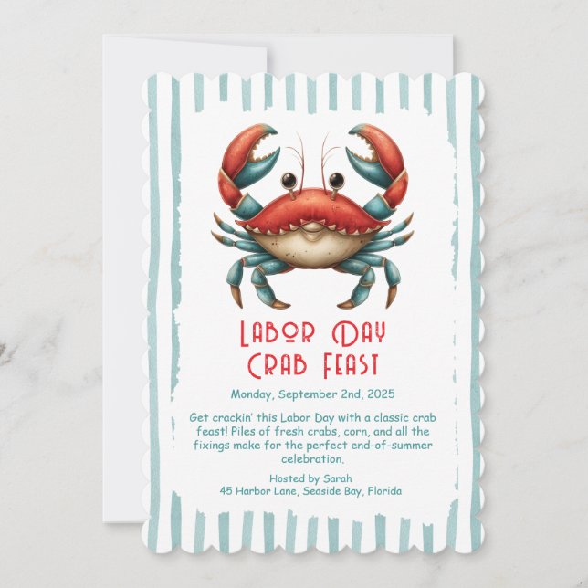 Labor Day Crab Feast Invitation Patriotic Seafood (Front)