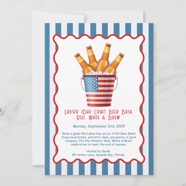 Labor Day Craft Beer Bash – Red, White, brew Invitation (Front)
