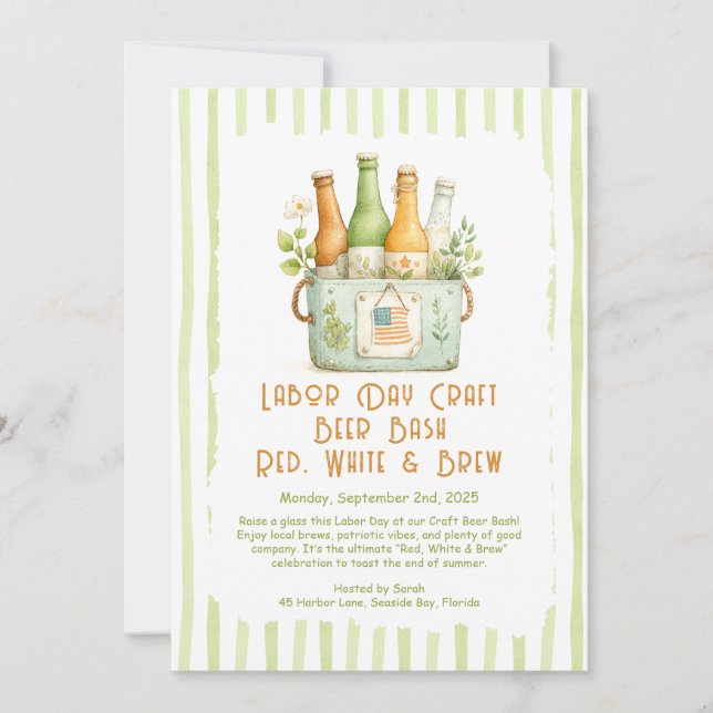 Labor Day Craft Beer Bash – Red, White, brew Invitation (Front)