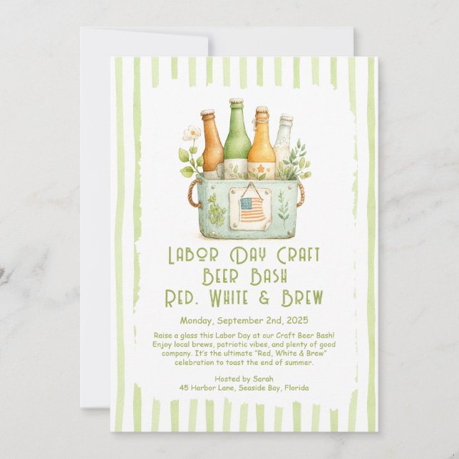 Labor Day Craft Beer Bash – Red, White, brew Invitation (Front)