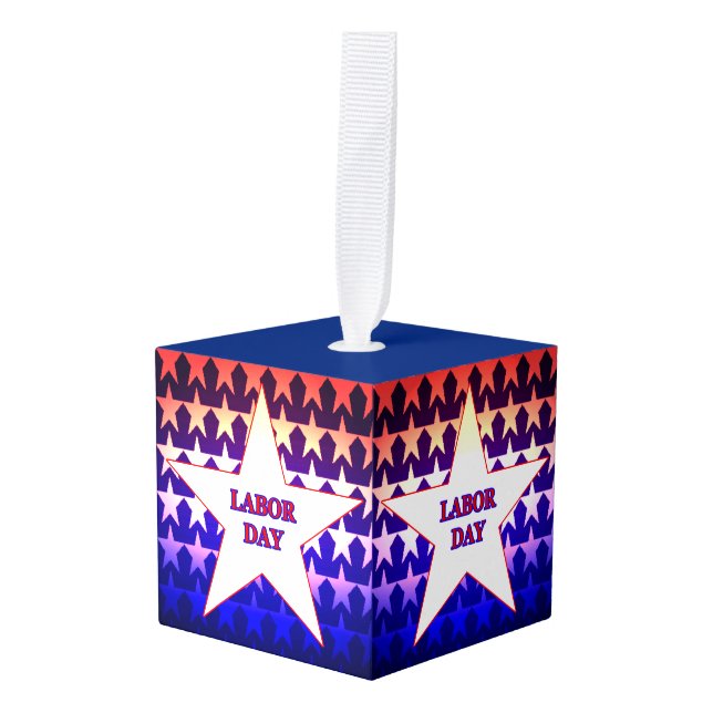 Labor Day Cube Ornament (Front Angled)