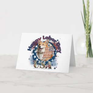 Labor Day - Flag Waving - Corgi - Owen Card