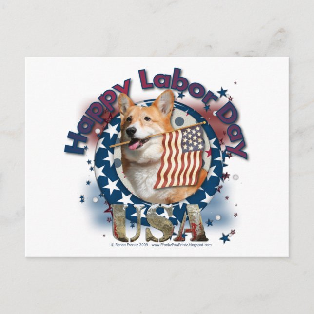 Labor Day - Flag Waving - Corgi - Owen Postcard (Front)