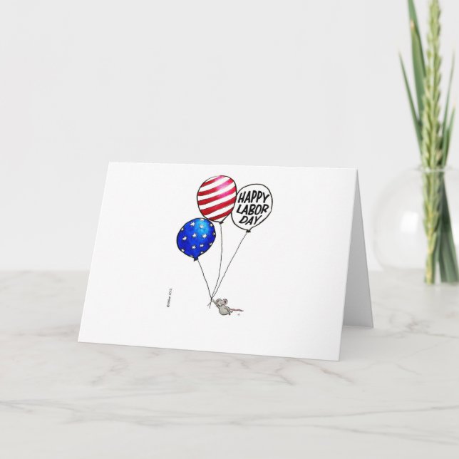 Labor Day - Flying mouse with balloons. Card (Front)