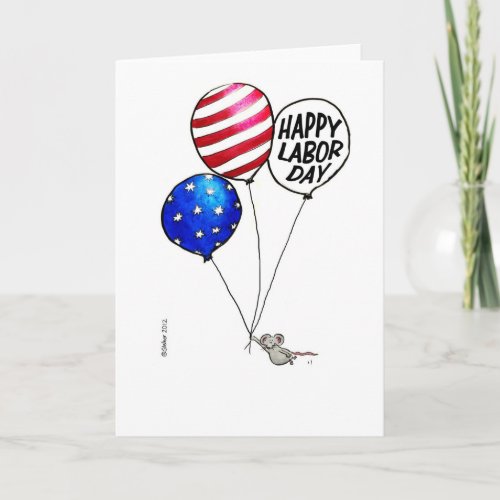 Labor Day _ Flying mouse with balloons Card