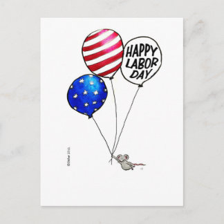 Labor Day - Flying mouse with balloons. Postcard