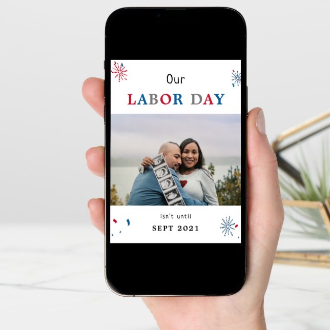 Labor day funny baby pregnancy photo announcement (Front Digital)