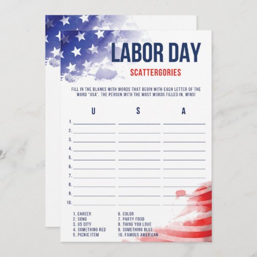 Labor Day Games Patriotic USA Scattergories Game