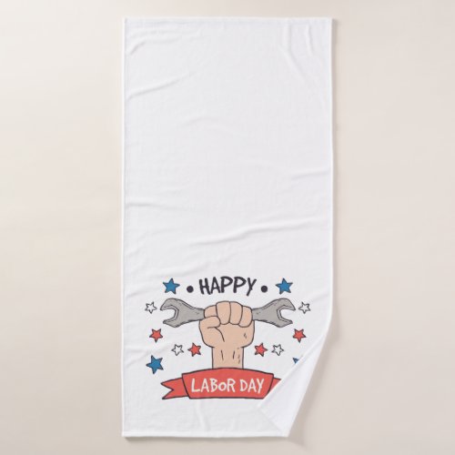 Labor Day Graphic Badge Color Design Bath Towel