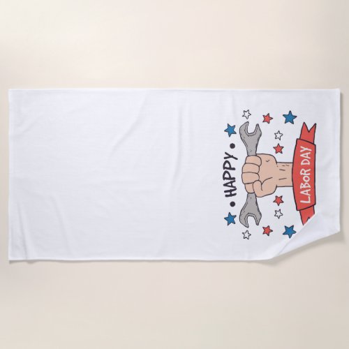 Labor Day Graphic Badge Color Design Beach Towel