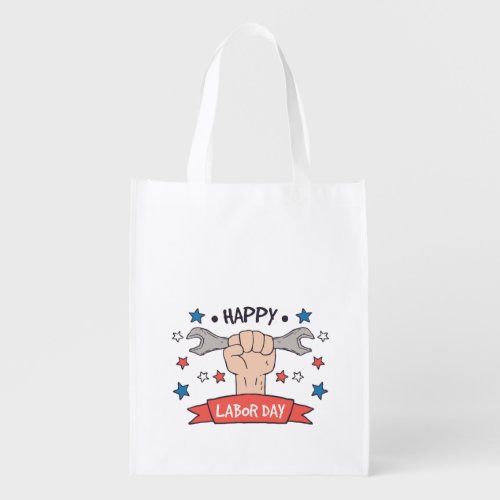 Labor Day Graphic Badge Color Design Grocery Bag