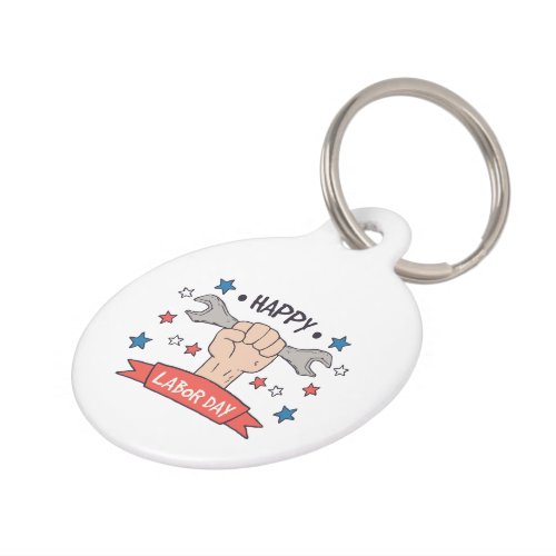 Labor Day Graphic Badge Color Design Pet ID Tag
