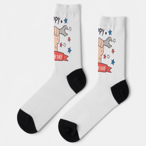 Labor Day Graphic Badge Color Design Socks