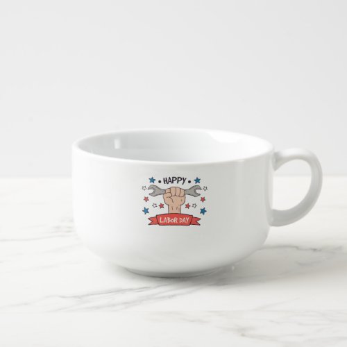 Labor Day Graphic Badge Color Design Soup Mug