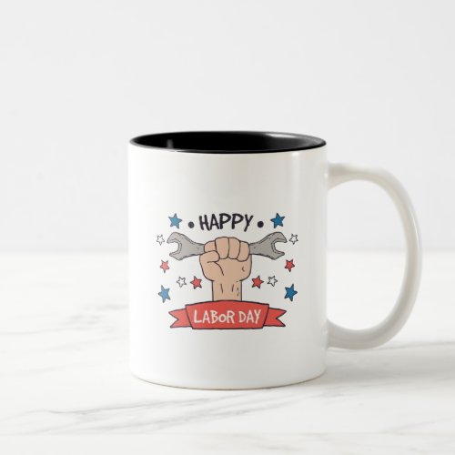 Labor Day Graphic Badge Color Design Two-Tone Coffee Mug