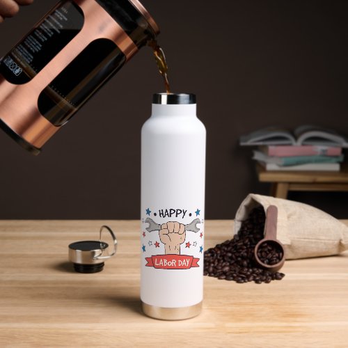 Labor Day Graphic Badge Color Design Water Bottle