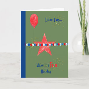Labor Day, Green with Star, Balloon, Faux Glitter Card