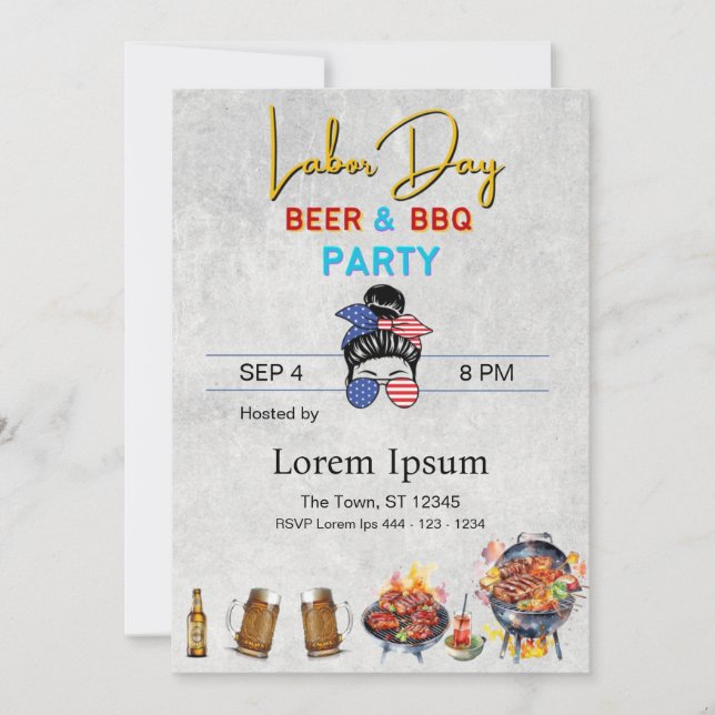 labor day holiday card red white blue BBQ (Front)
