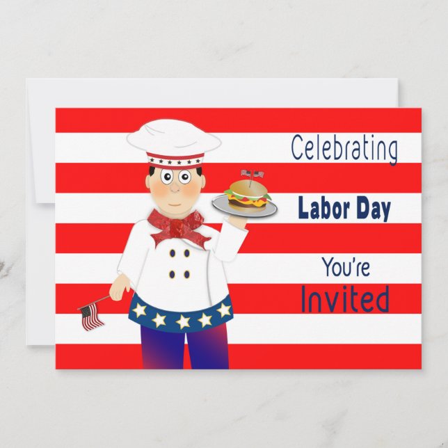 Labor Day Invitation, Chef Serving Cheeseburger Invitation (Front)