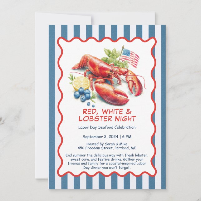 Labor Day Lobster Boil Invitation – Patriotic  (Front)