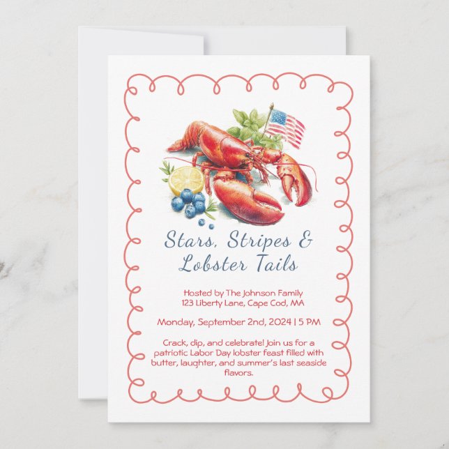 Labor Day Lobster Boil Invitation – Patriotic Sea (Front)