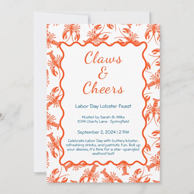 Labor Day Lobster Boil Invitation – Patriotic Seaf (Front)