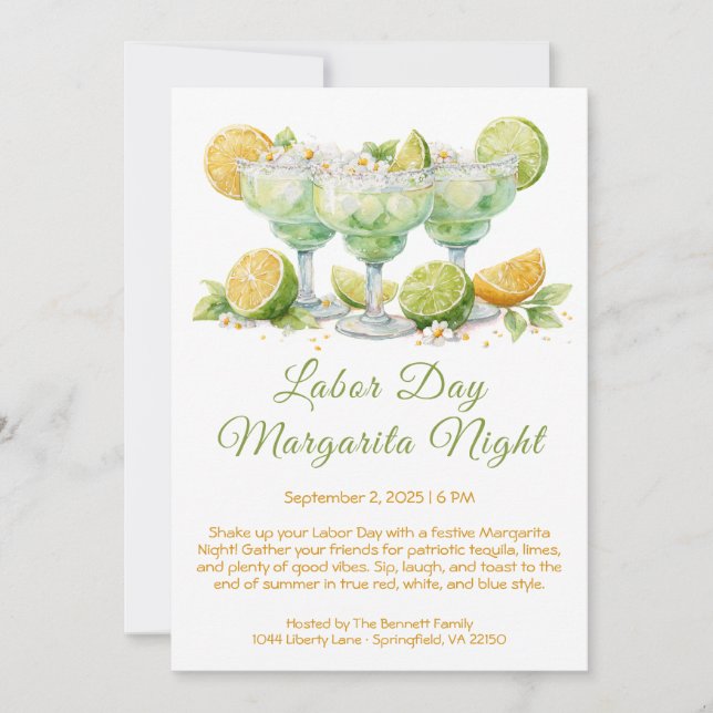 Labor Day Margarita Night Invitation – Patriotic  (Front)