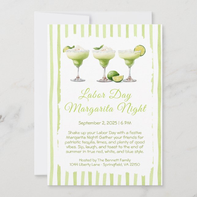Labor Day Margarita Night Invitation – Patriotic  (Front)