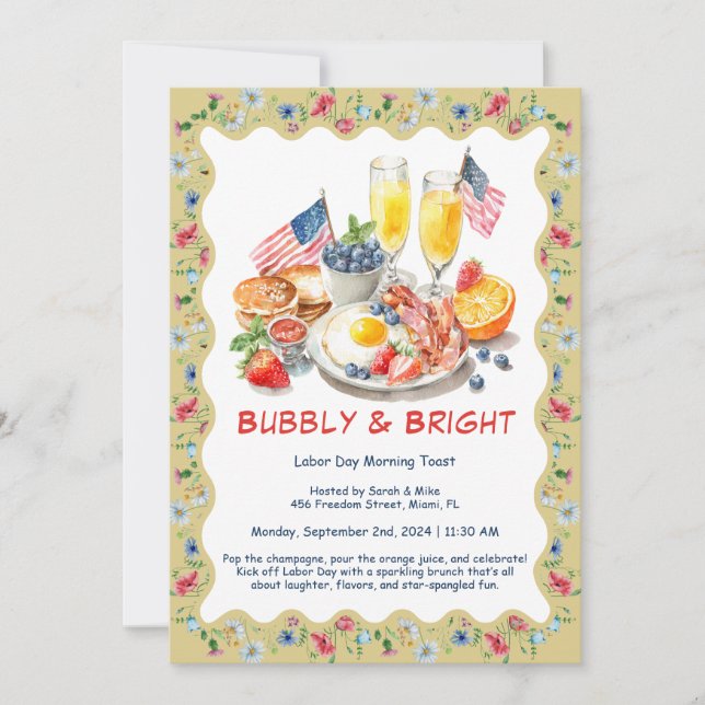 Labor Day Mimosa Brunch Invitation – Patriotic  (Front)