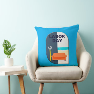 Labor Day Minimal Worker Relax Design Throw Pillow