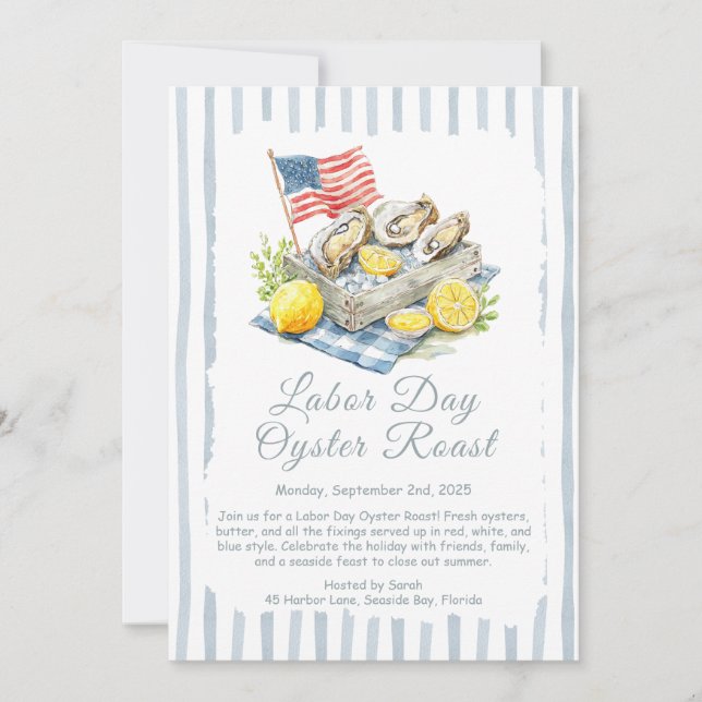 Labor Day Oyster Roast Invitation  Patriotic Coast (Front)