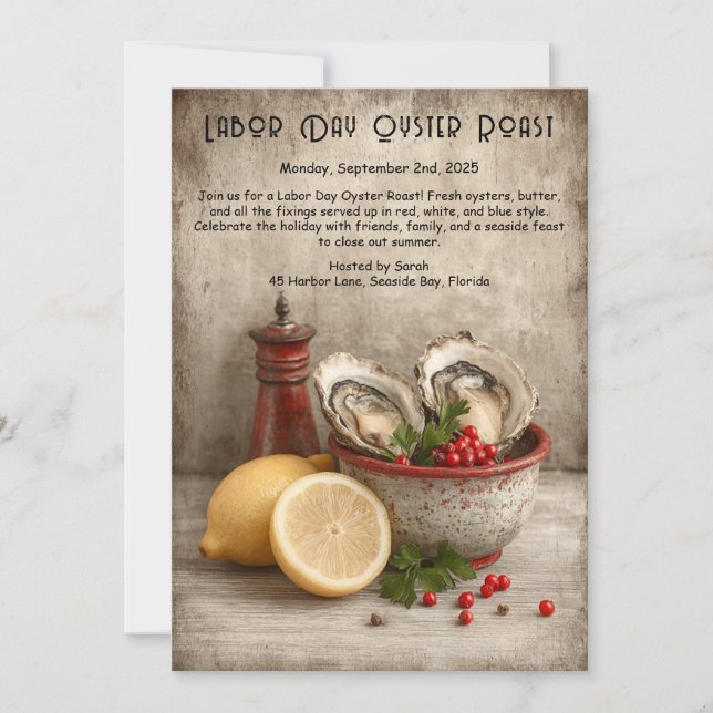 Labor Day Oyster Roast Invitation  Patriotic Coast (Front)