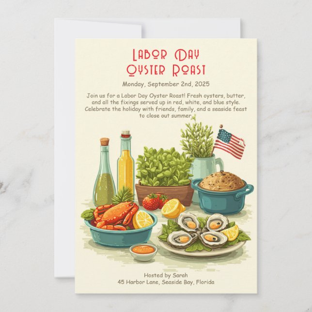 Labor Day Oyster Roast Invitation  Patriotic Coast (Front)
