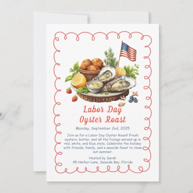 Labor Day Oyster Roast Invitation  Patriotic Coast (Front)