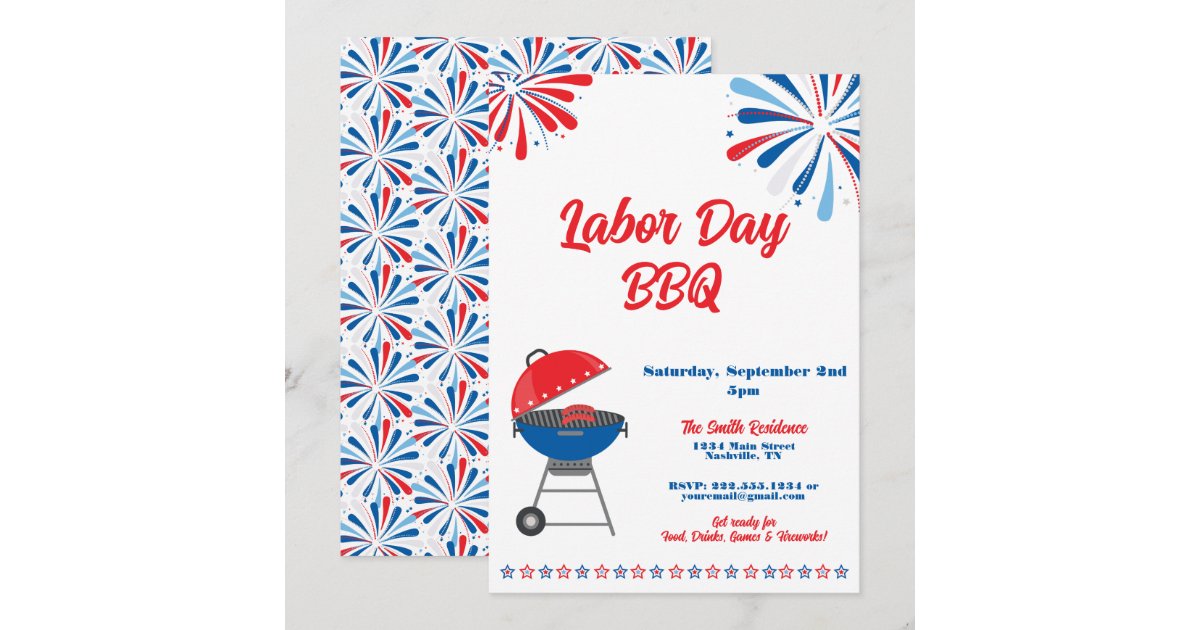 Labor Day Party BBQ Patriotic Red White Blue Invitation | Zazzle