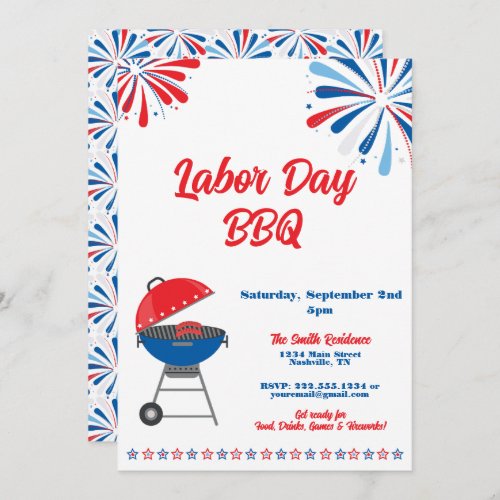 Labor Day Party BBQ Patriotic Red White Blue Invitation