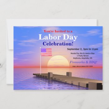 Labor Day Party Us Flag On Dock Invitation by xfinity7 at Zazzle