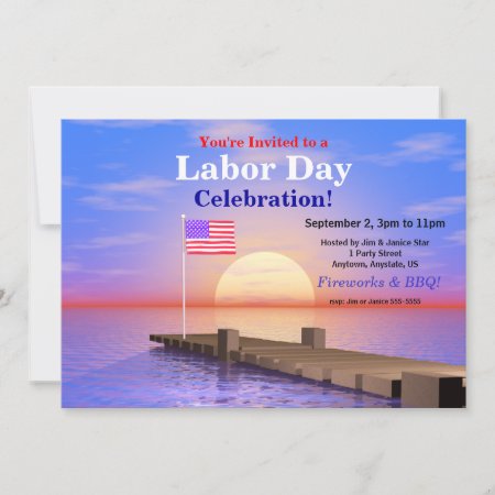 Labor Day Party Us Flag On Dock Invitation