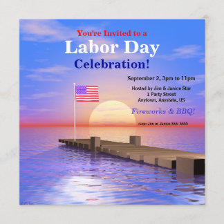 Labor Day Party US Flag on Dock Invitation