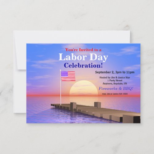 Labor Day Party US Flag on Dock Invitation