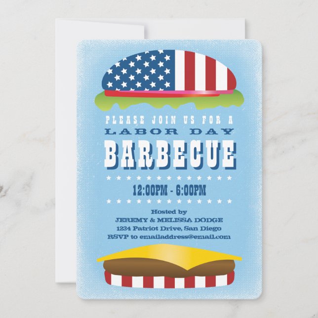 Labor Day Patriotic Burger Barbecue Invitation (Front)