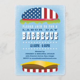 Labor Day Patriotic Burger Barbecue Invitation
