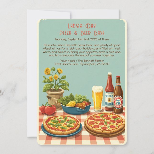 Labor Day Pizza & Beer Invitation – Patriotic   (Front)