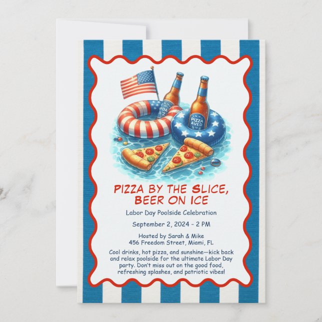 Labor Day Pizza Beer Pool Party Invitation  (Front)