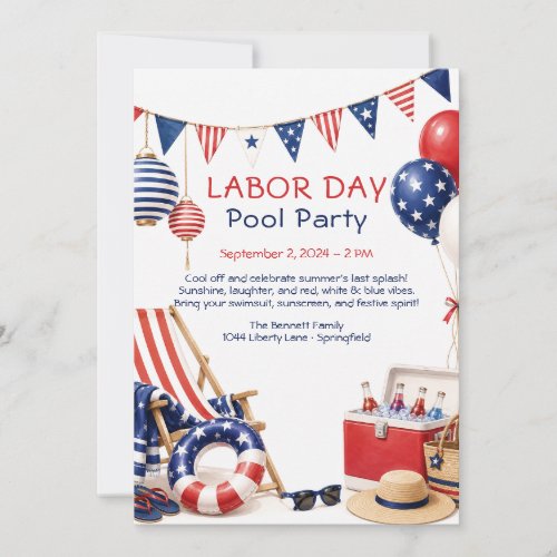 Labor Day Pool Party Red White and Blue Invitation Labor Day Pool Party Red White and Blue Invitation
