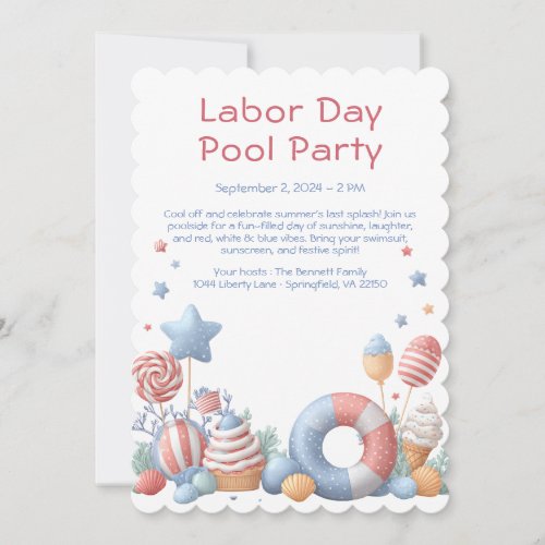 Labor Day Pool Party Red White and Blue Invitation