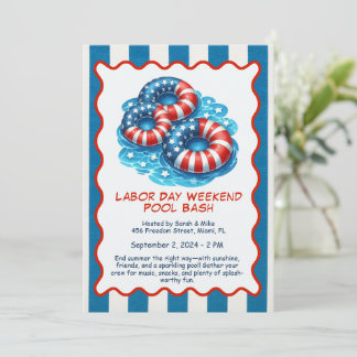Labor Day Pool Party Red White and Blue Invitation