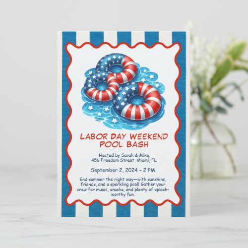Labor Day Pool Party Red White and Blue Invitation Labor Day Pool Party Red White and Blue Invitation