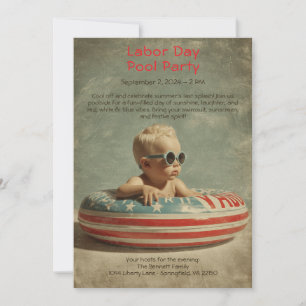 Labor Day Pool Party Red White and Blue Invitation