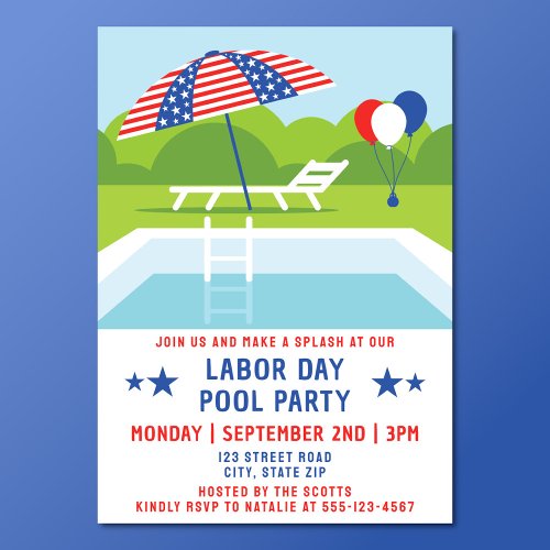 Labor Day Pool Party Stars And Stripes Modern Invitation